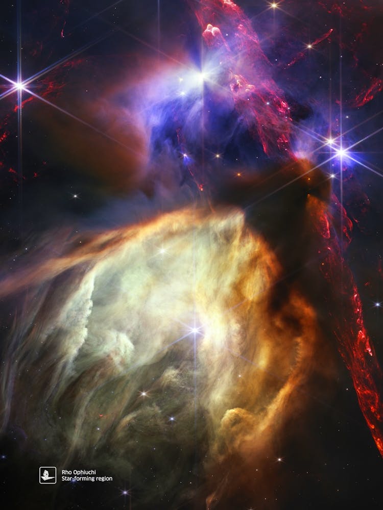 Rho Ophiuchi (James Webb/JWST), Star-forming region — space poster, science poster, space photo, space art, jwst picture
