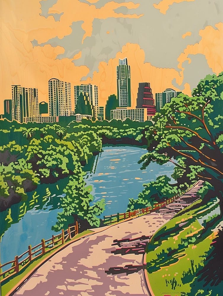 Zilker Metropolitan Park Austin Texas Colourful Blockprint 1