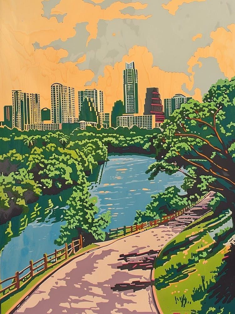 Zilker Metropolitan Park Austin Texas Colourful Blockprint 1