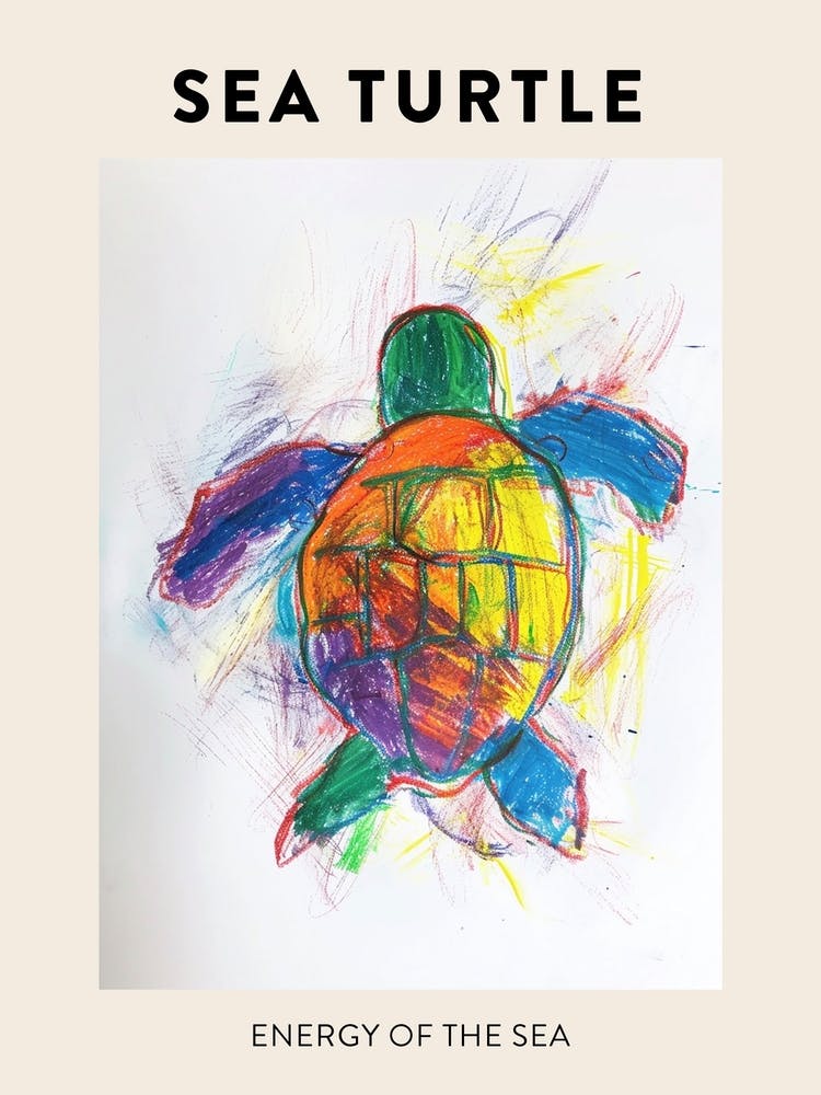 Minimalist Rainbow Turtle Doodle Poster