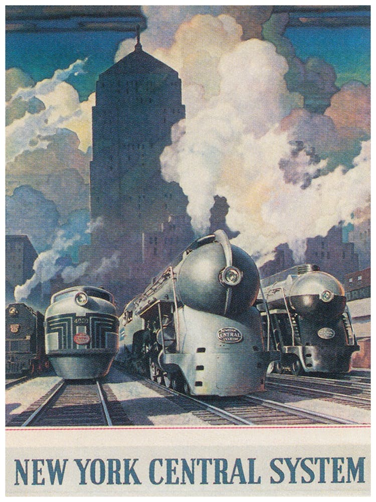 New York Trains Central System Vintage Poster