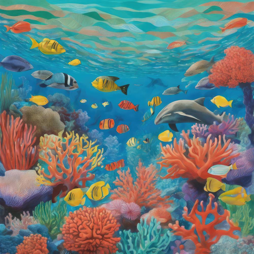 David Hockney Style: A Vibrant Coral Reef Teeming With Marine Life 5