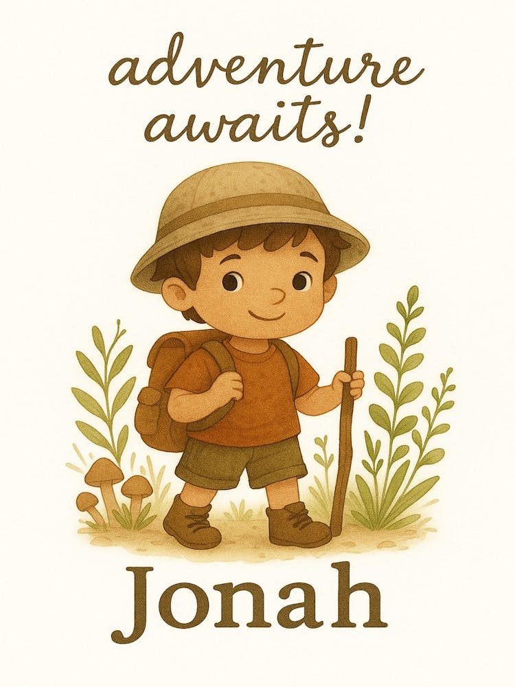 Adventure Awaits - Personalized Hiking Wall Art for Kids - Name Jonah