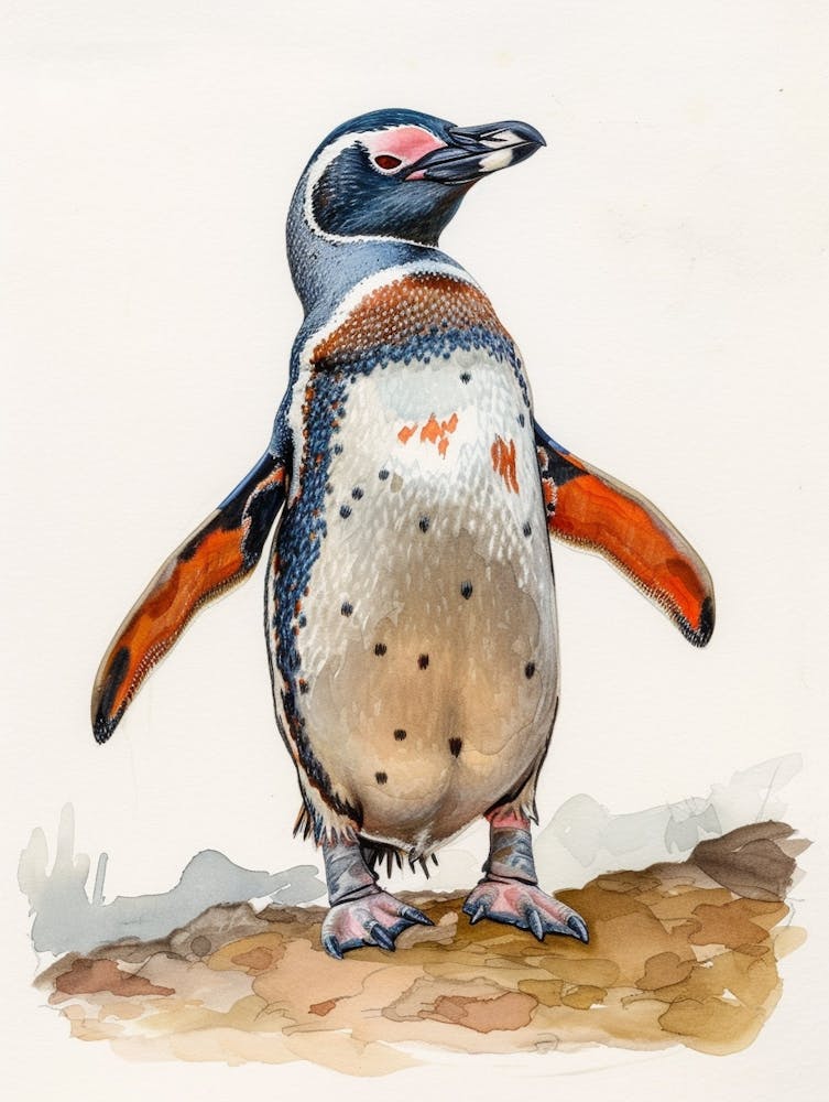 Humboldt Penguin Bartolom Island Watercolour Painting 1