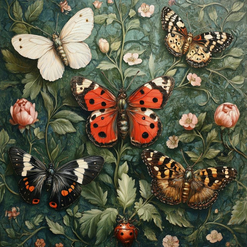 Butterflies And Flowers Art 2