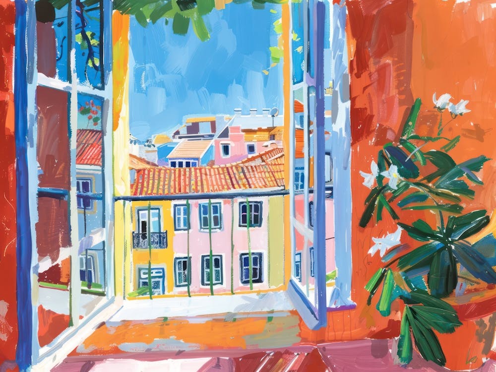 Lisbon From The Window View Painting 1