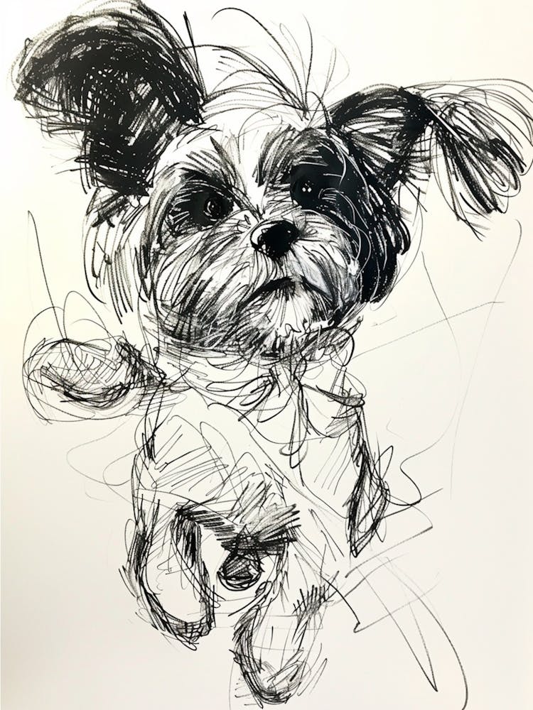 Biewer Terrier Dog Line Sketch