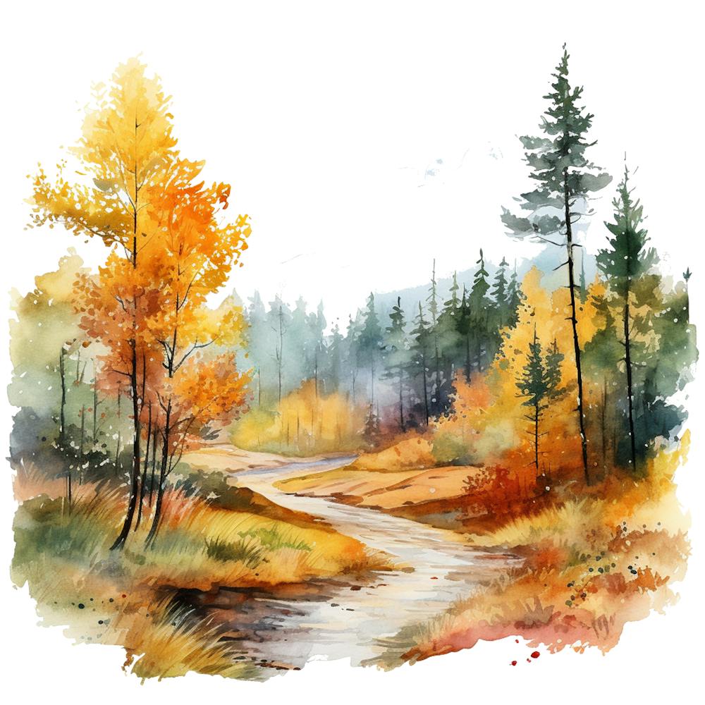 Watercolor Of Autumn Forest 1