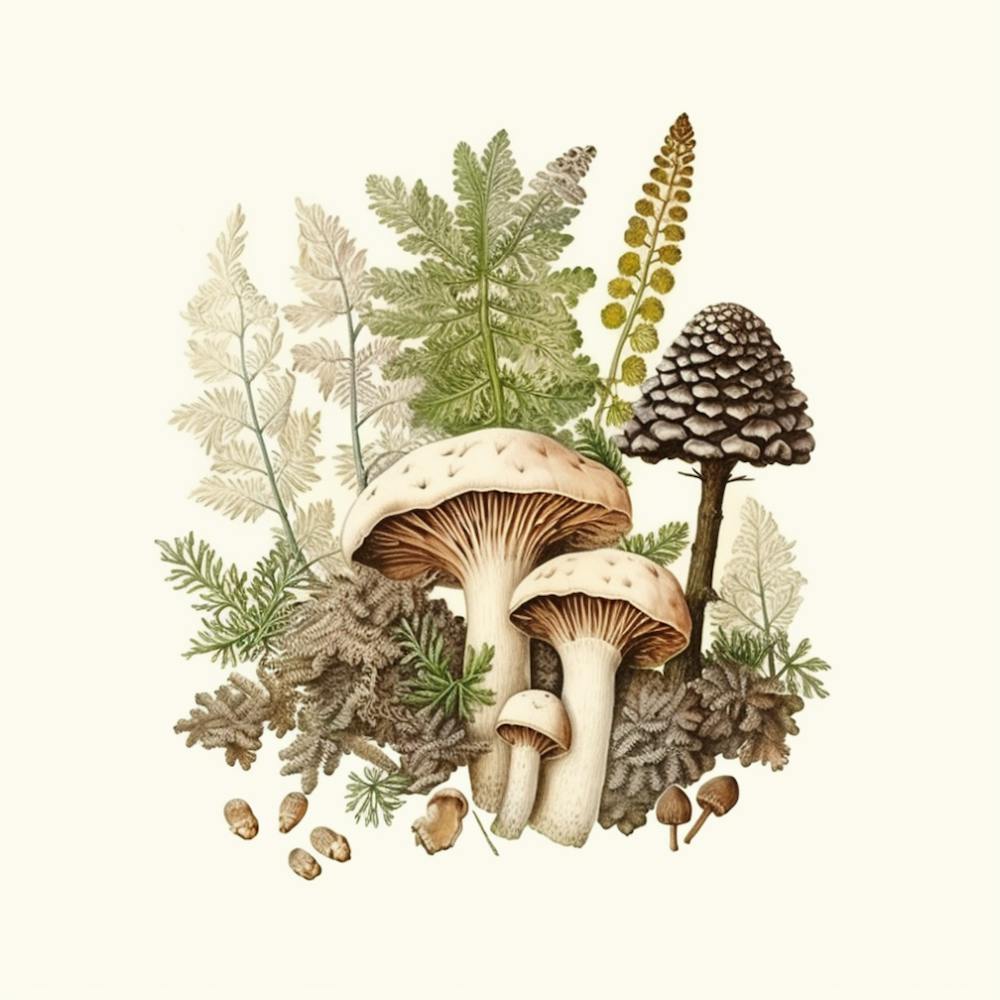 Pine cone mushroom - mushroom art print - mushroom botanical print