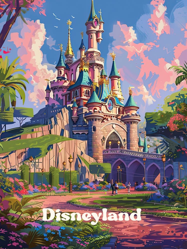 Disneyland Cinderella Castle Digital Travel Illustration