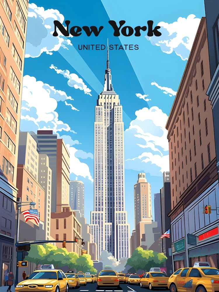 New York United States Street Travel Art Illustration