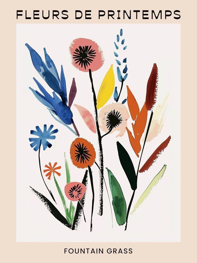 Spring Floral French Poster  Fountain Grass 3
