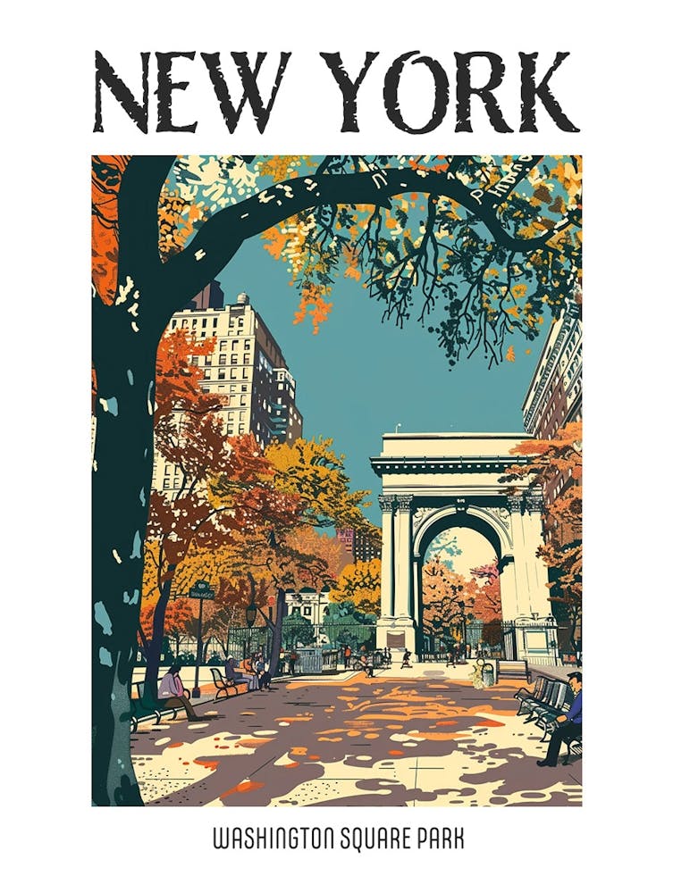 Washington Square Park New York Colourful Silkscreen Illustration 4 Poster