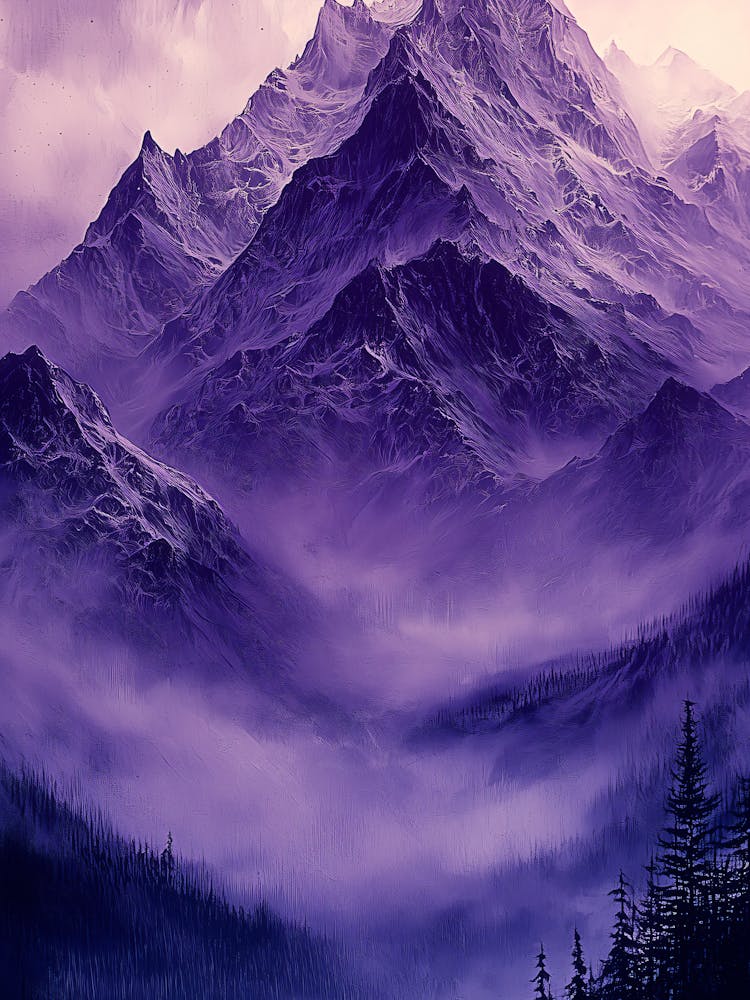Purple Mountains, Monochrome, Charcoal Art