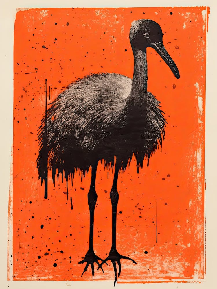 Ostrich, Woodblock Animal Drawing 3