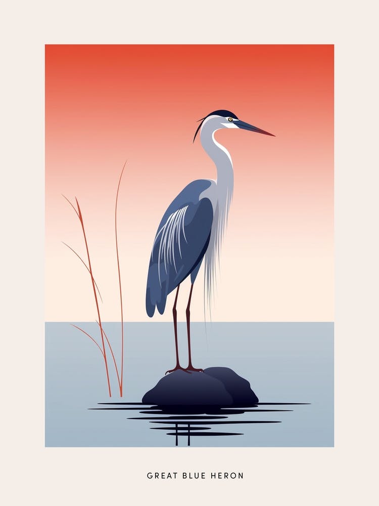 Minimalist Great Blue Heron 4 Bird Poster
