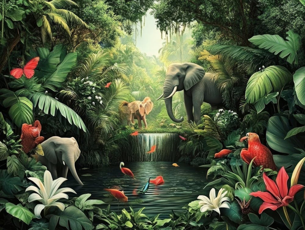 3D Dschungelszene mit Exotischen Tieren Dschungel