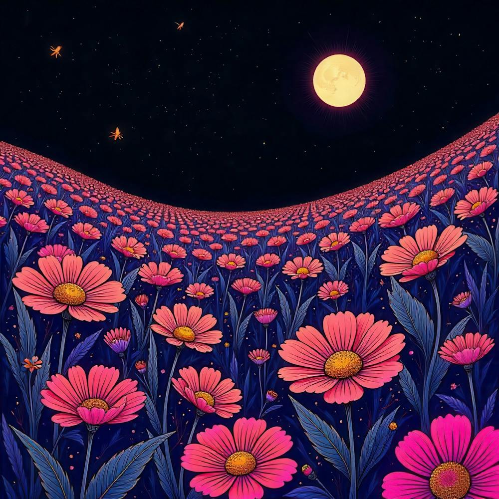 Daisy Field At Night