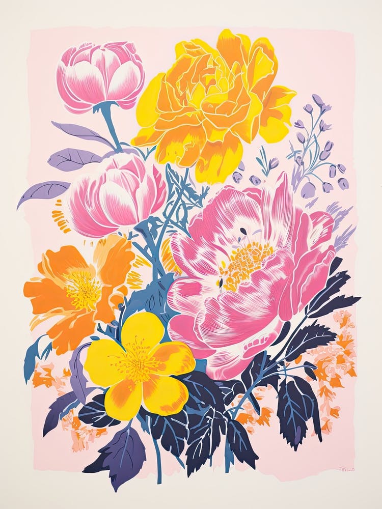 Colourful Flower Still Life Risograph Style 36