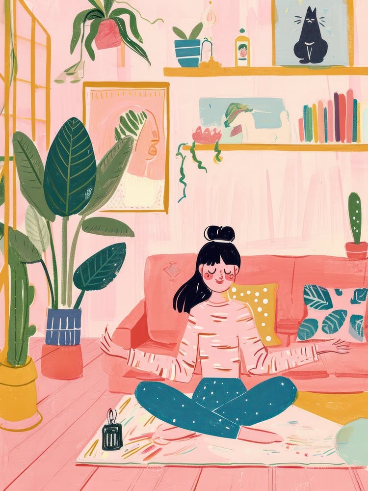 Girl Yoga Lo Fi Kawaii Illustration 1