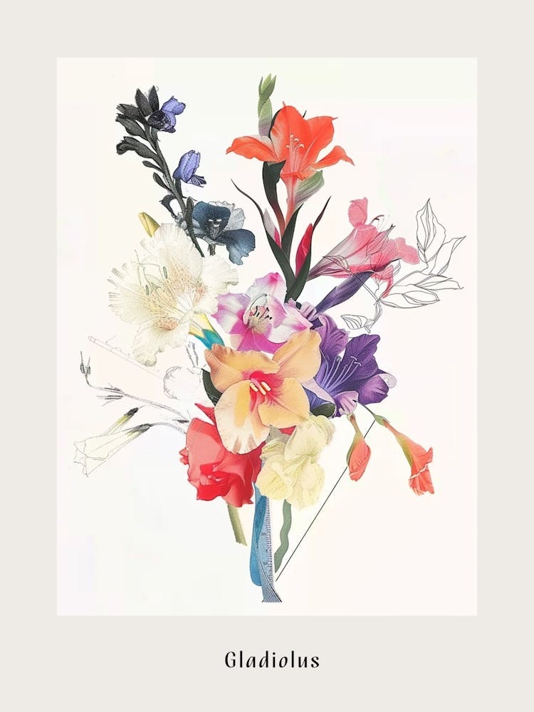 Gladiolus 2 Collage Blumenstrauß Poster