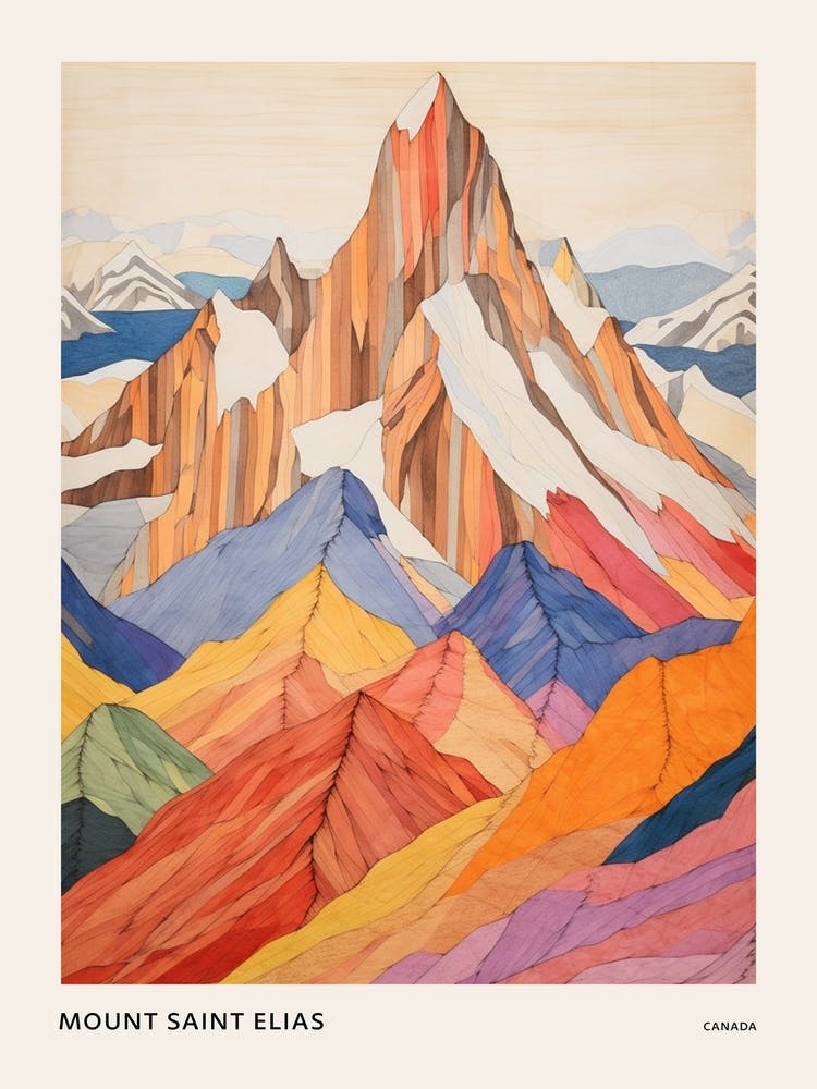 Mount Saint Elias Canada 2 Colourful Mountain Illustration Poster
