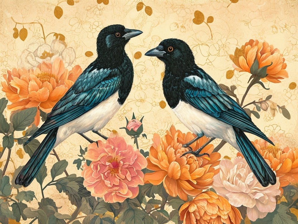 Floral Animal Illustration Magpie 3