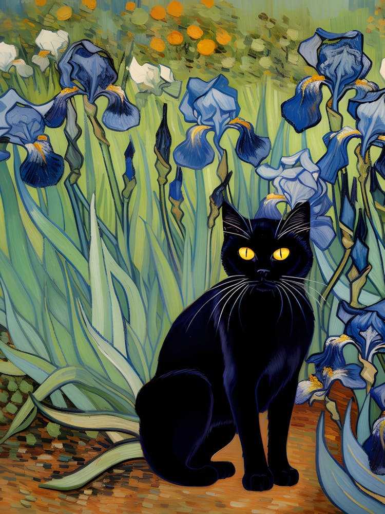 Irisis with black cat, Vincent van Gogh