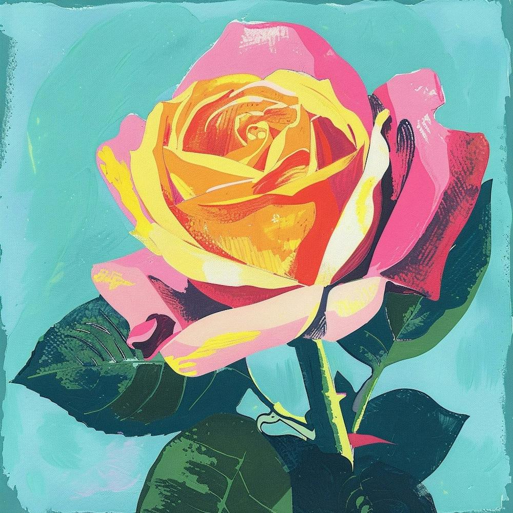 Rose 6 Square Flower Illustration
