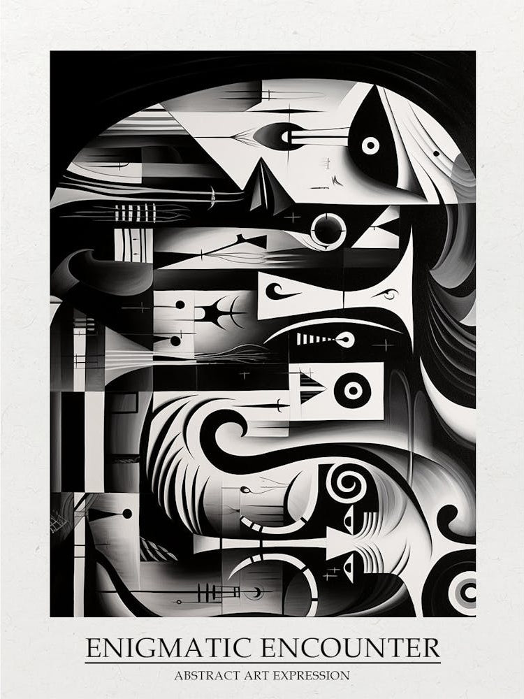 Enigmatic Encounter Abstract Black And White 11 Poster