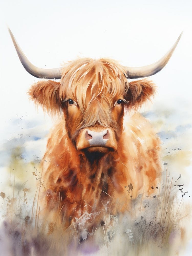 Neutral Watercolour Style Of A Highland Cow 3