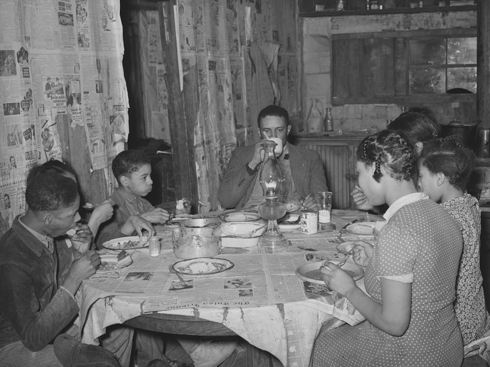 Pomp Hall, His Wife, And Five Children Eating Supper, Creek County, Oklahoma, See General Caption Number 23 By