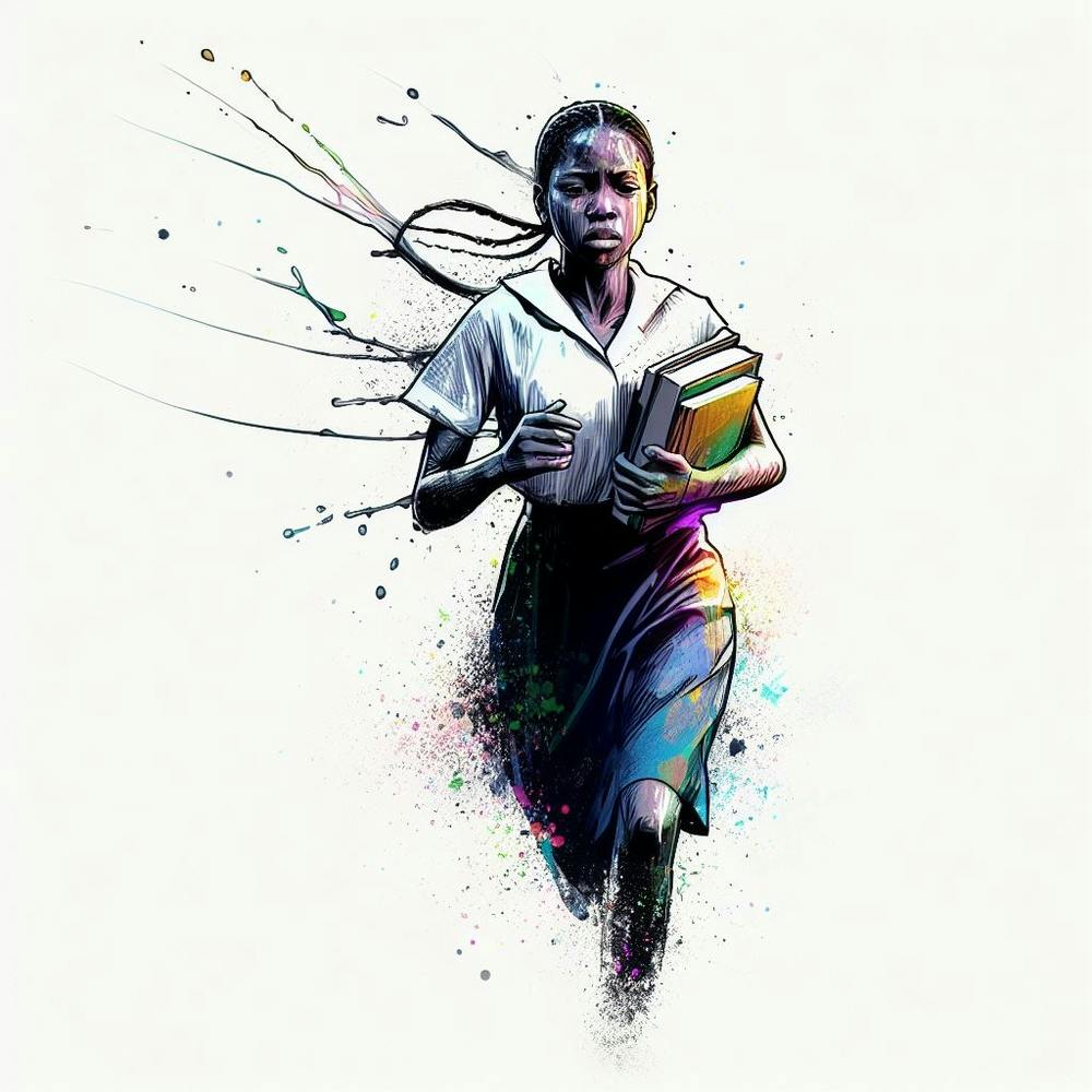 Girl Running With Books 1