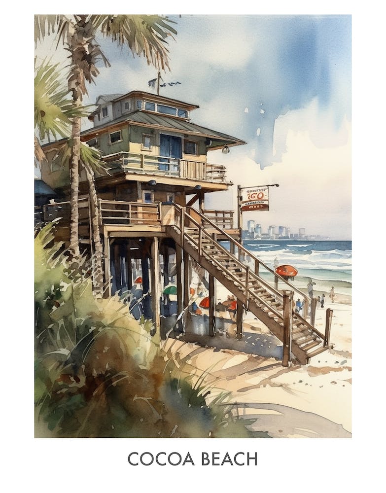 Cocoa Beach Aquarelle 2 Affiche de voyage