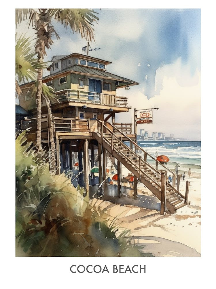 Cocoa Beach Watercolor 2travel Poster