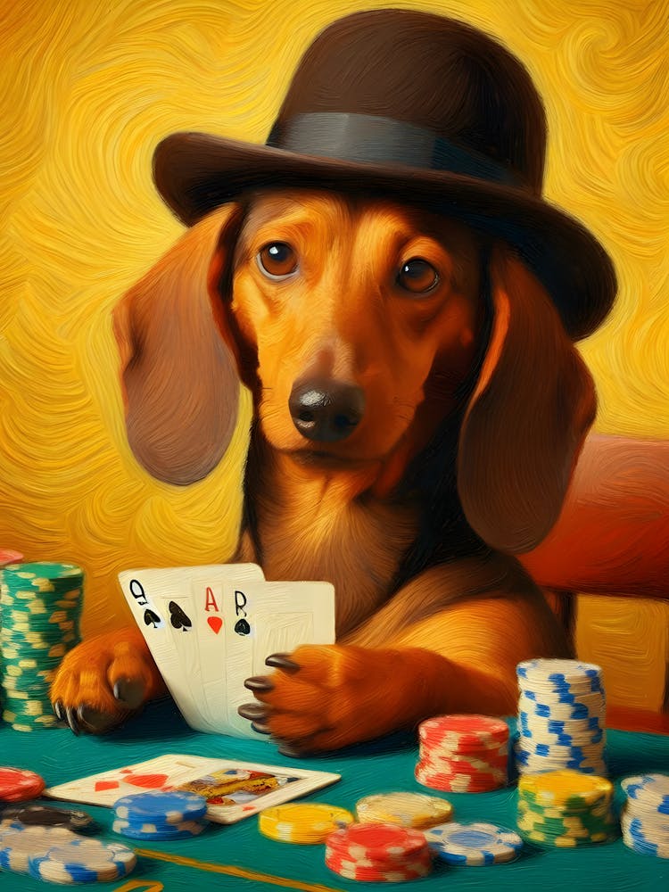 Dachshund Playing Poker