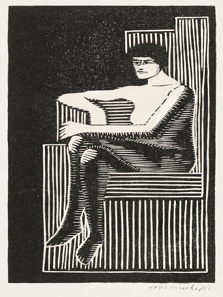 Seated Nude Figure In A Geometric Chair (1920), Samuel Jessurun