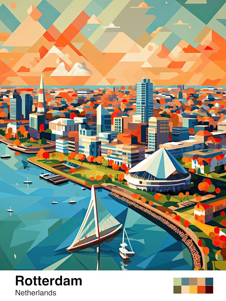 Rotterdam, Pays-Bas, Illustration Géométrique 1 Affiche