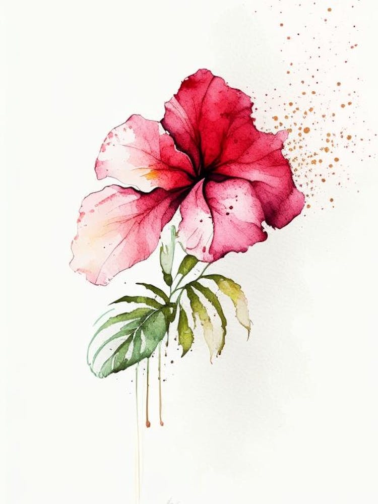 Hibiscus Herb Minimalist Watercolour 1