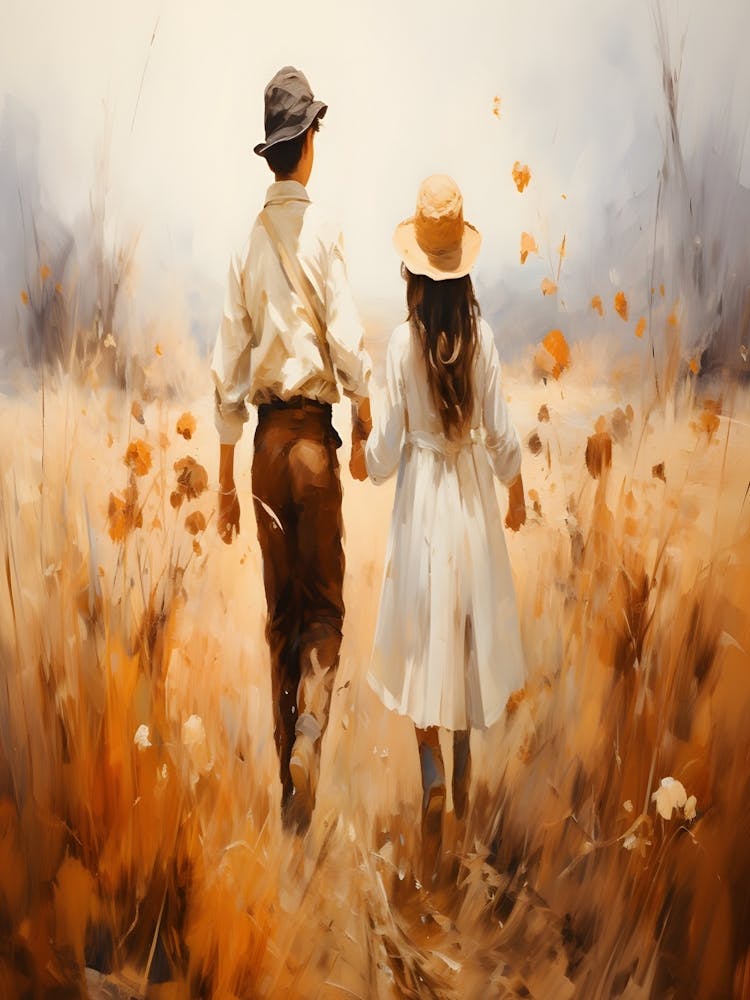 Couple Walking In The Field