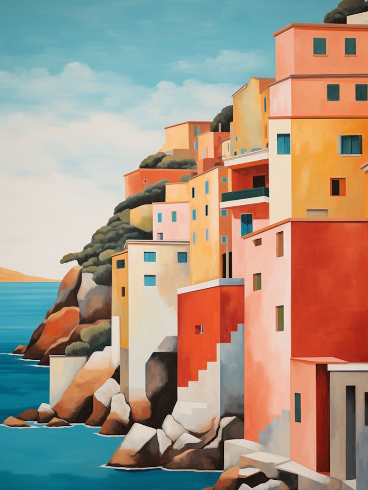 Abstract Illustration Of Spiaggia Del Principe Sardinia Italy Orange Hues 2