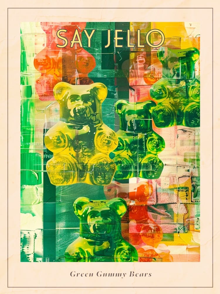 Green Gummy Bears Retro Collage 3 Poster