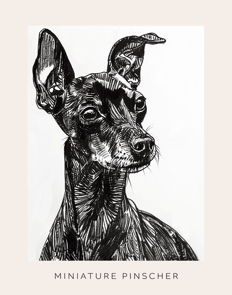 Miniature Pinscher Dog Line Sketch 1 Poster