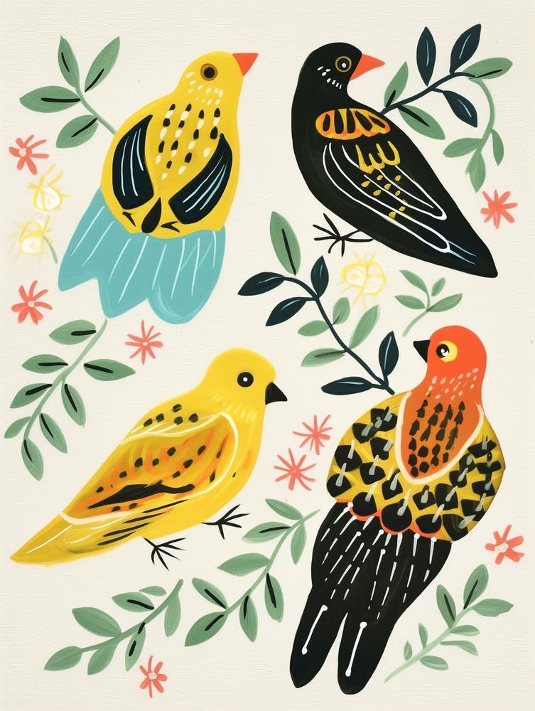 Folk Style Bird Painting Yellowhammer 4