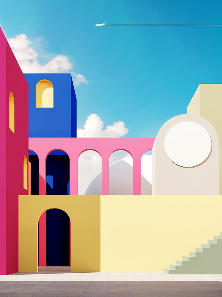 Colorful Buildings — Minimalistic travel posters, Boho travel art, aesthetic poster