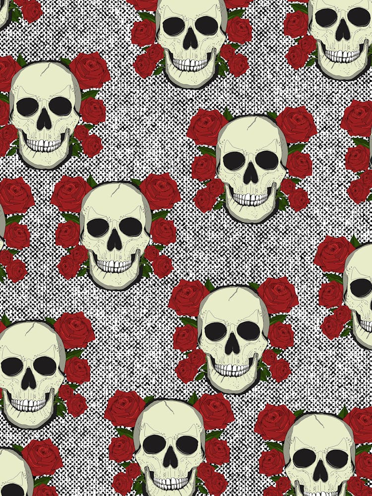 Skulls And Roses Retro Pattern