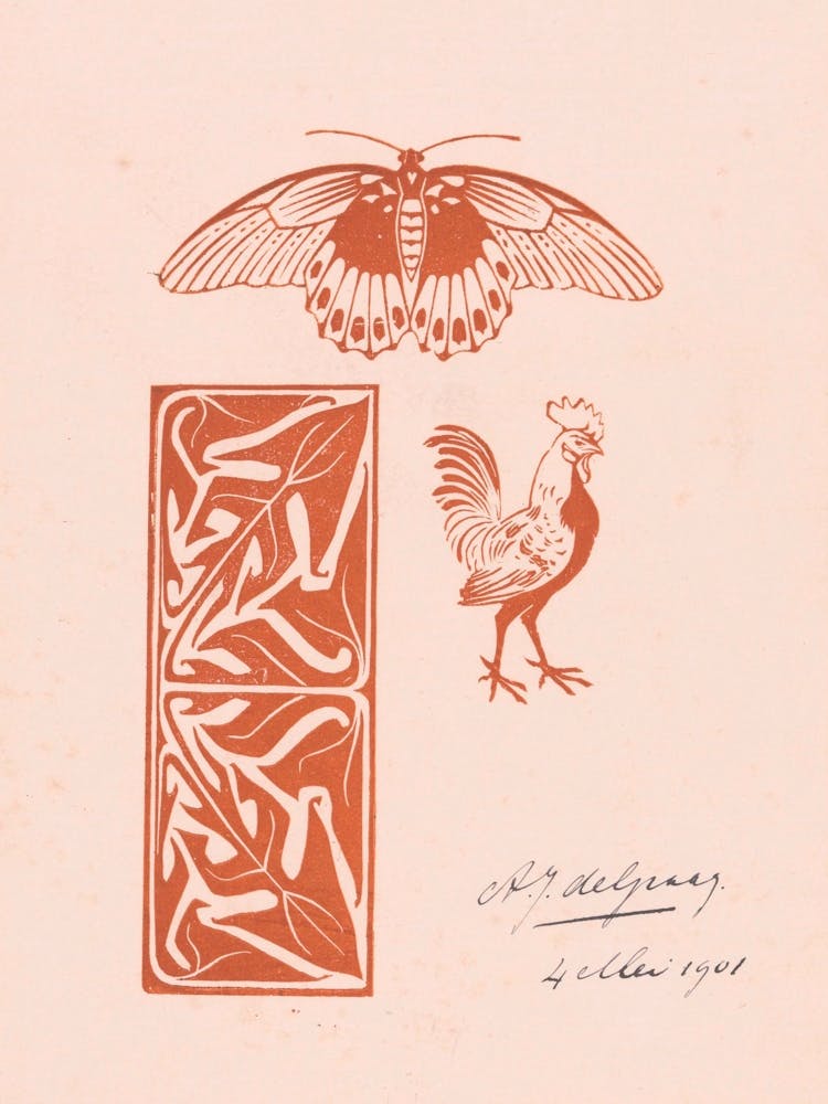 Butterfly, Rooster And Leaf Ornament, Julie De Graag