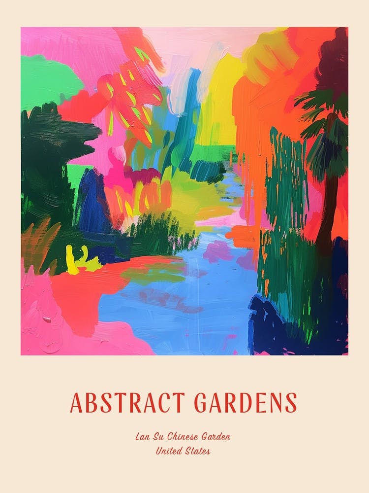 Colourful Gardens Lan Su Chinese Garden Usa 1 Red Poster