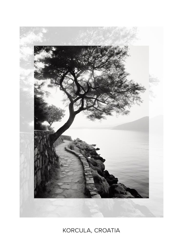 Poster Of Korcula, Croatia, Black And White Old Photo 2