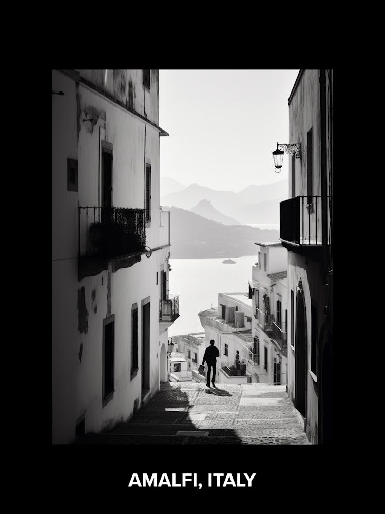 Poster Of Amalfi, Italy, Mediterranean Black And White Photography Analogue 4